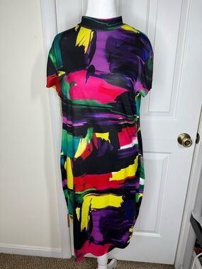 SHEIN Multicolor Abstract Midi Dress - Black, Purple, Yellow, Pink, Green